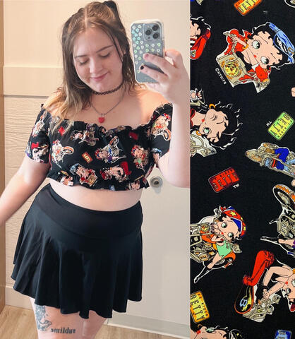 betty boop off-the-shoulder top